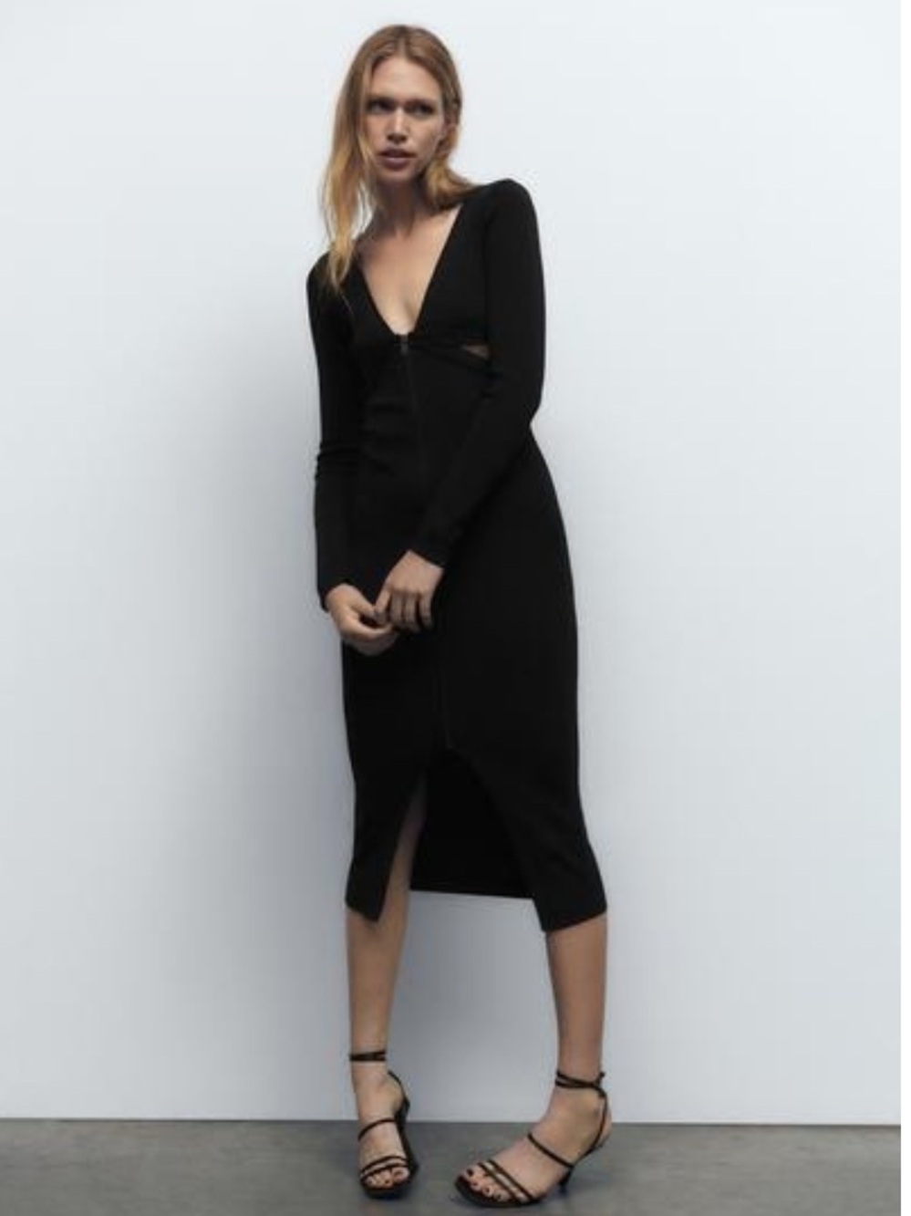 Zara Black Zip-Front Fitted Dress